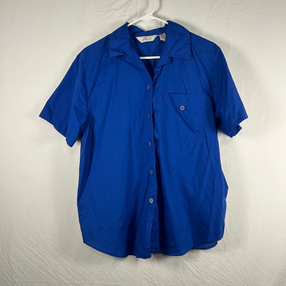 Fashion Attitudes Button Down Shirt Womens‎ Medium Blue Y2K Short Sleeve